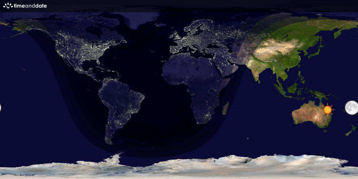 Verdenskart som viser dag og natt 