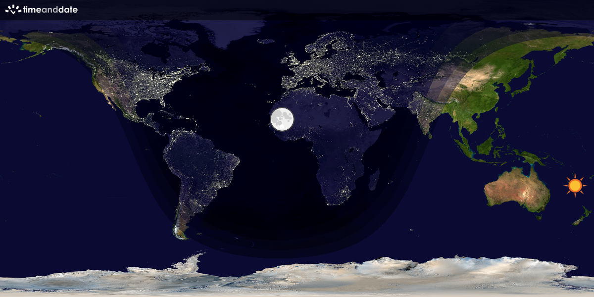 Verdenskart som viser dag og natt 