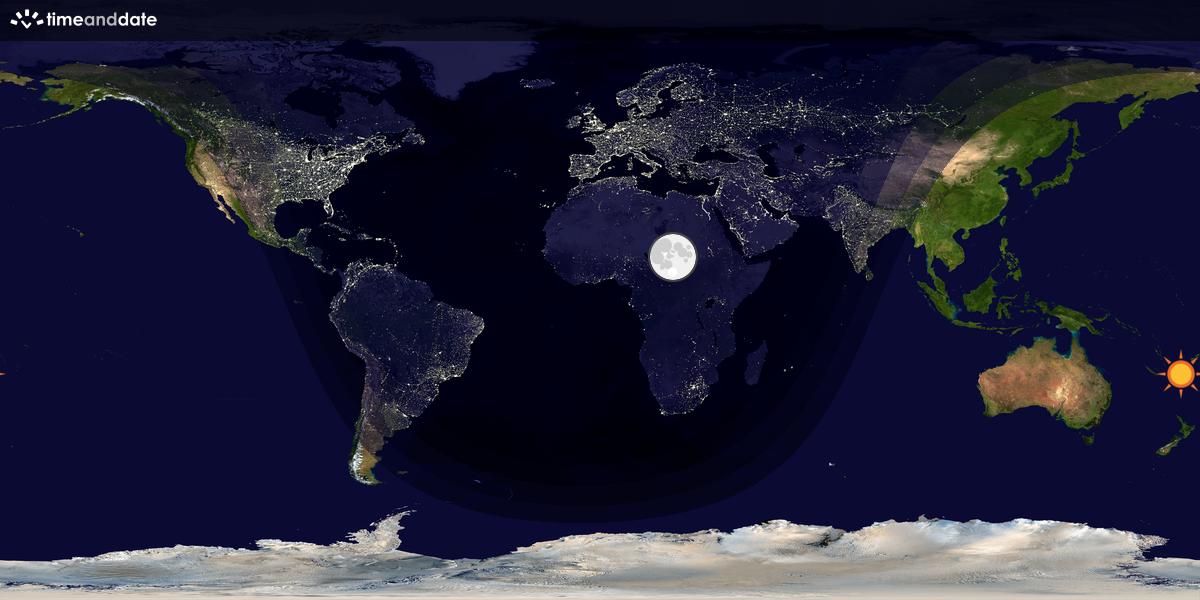 Verdenskart som viser dag og natt 