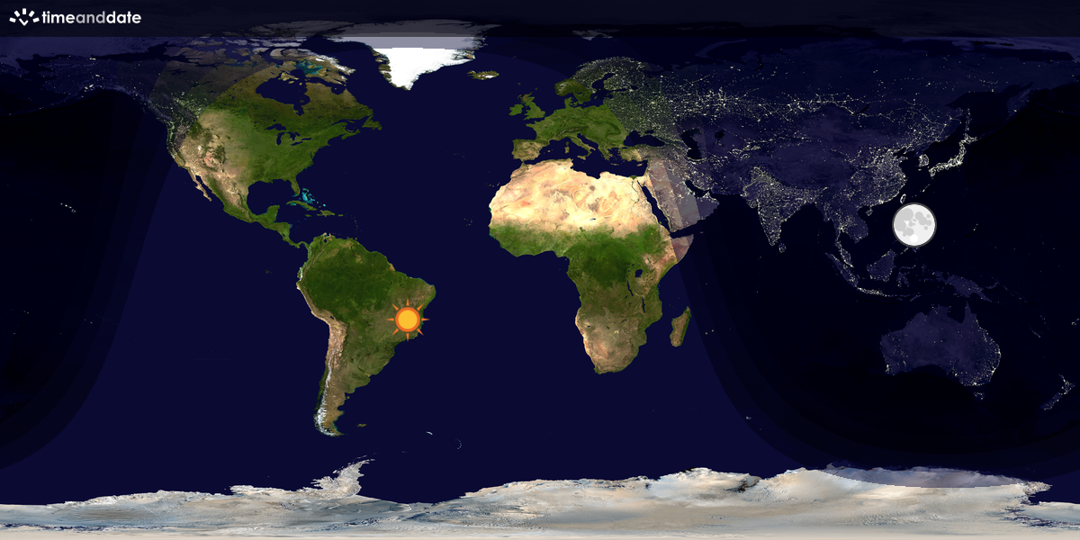 Verdenskart som viser dag og natt 
