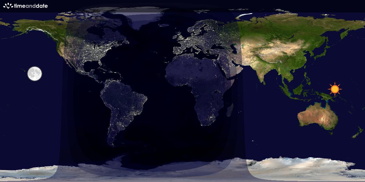 Verdenskart som viser dag og natt 