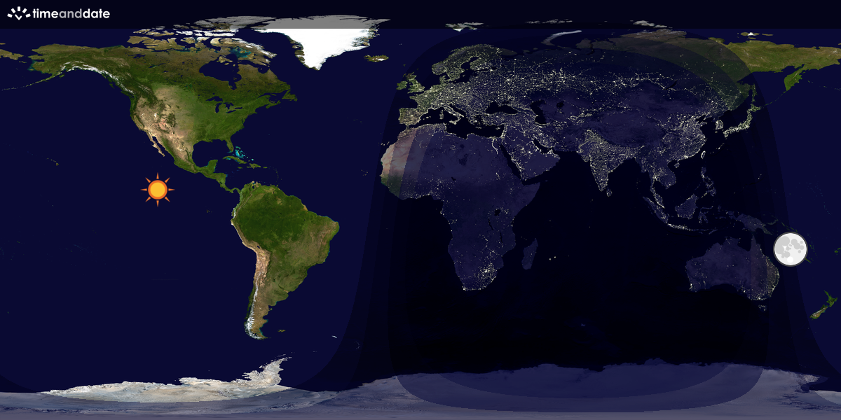 Verdenskart som viser dag og natt 