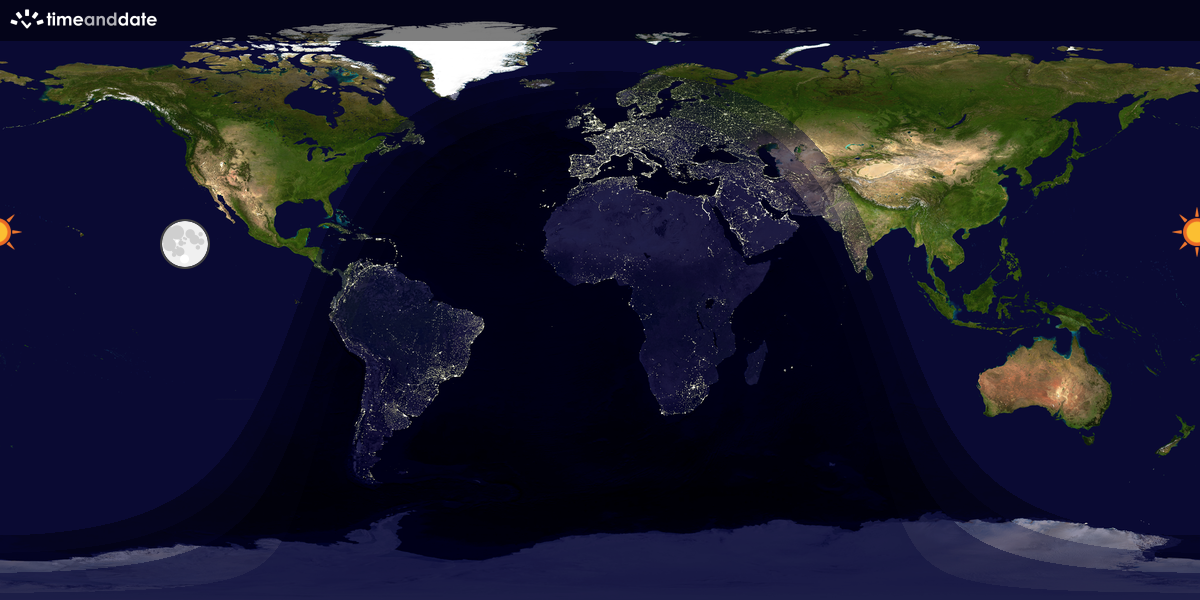 Verdenskart som viser dag og natt 