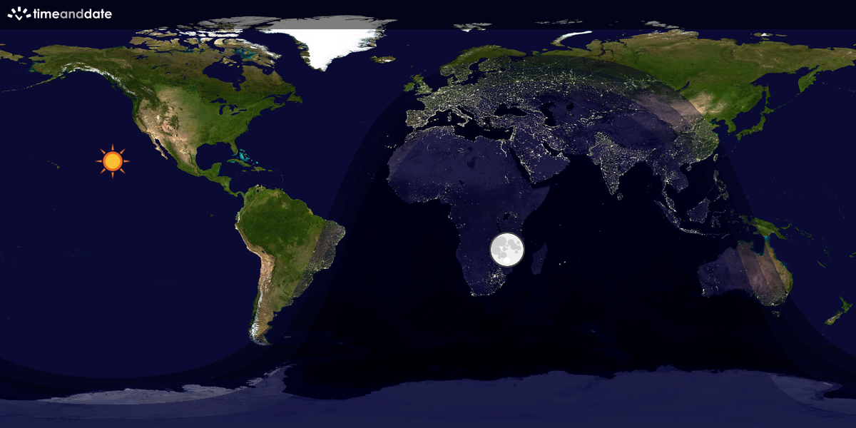 Verdenskart som viser dag og natt 