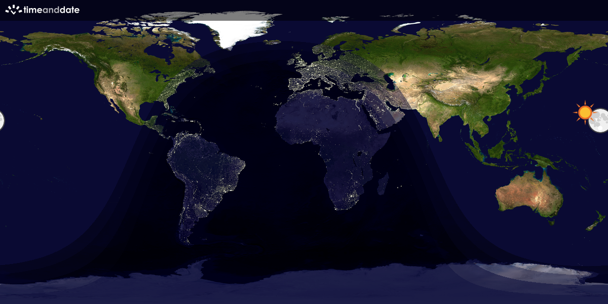 Verdenskart som viser dag og natt 