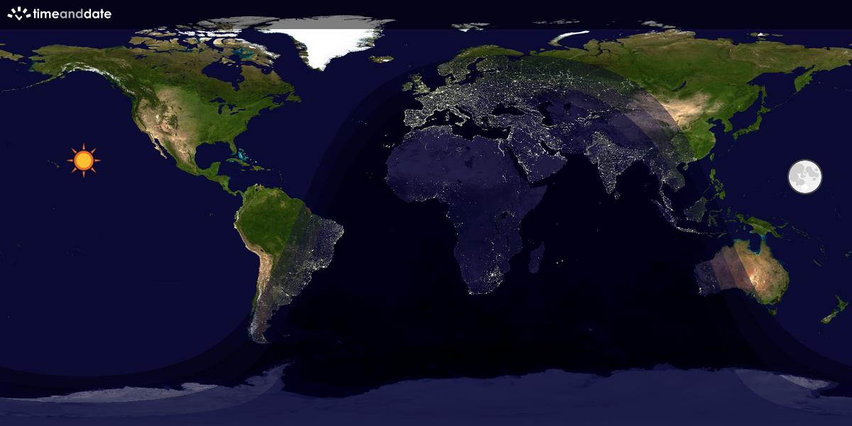Verdenskart som viser dag og natt 