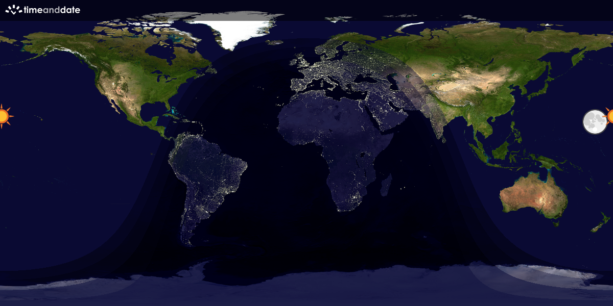 Verdenskart som viser dag og natt 