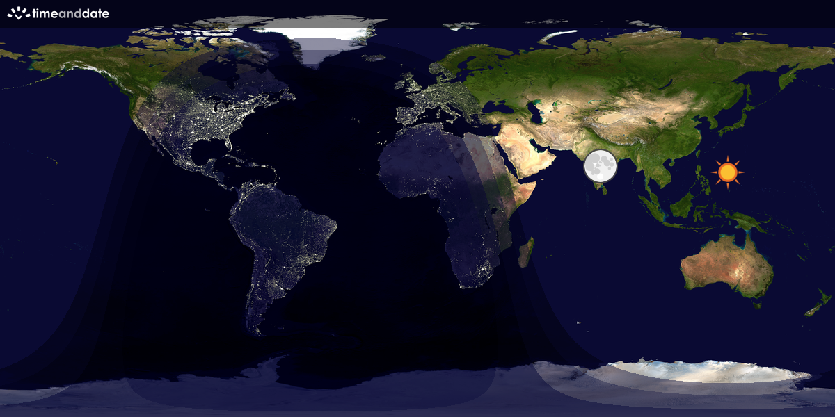Verdenskart som viser dag og natt 