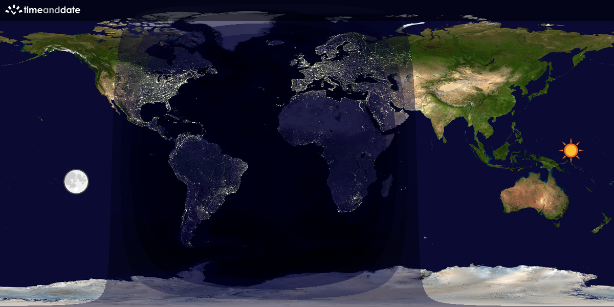 Verdenskart som viser dag og natt 