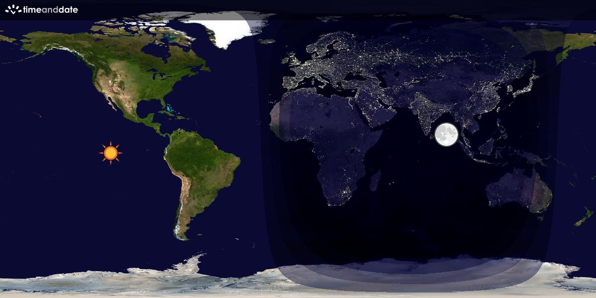 Verdenskart som viser dag og natt 