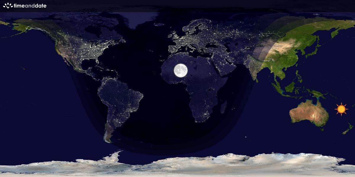 Verdenskart som viser dag og natt 