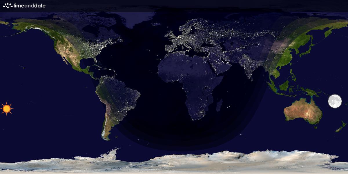 Verdenskart som viser dag og natt 