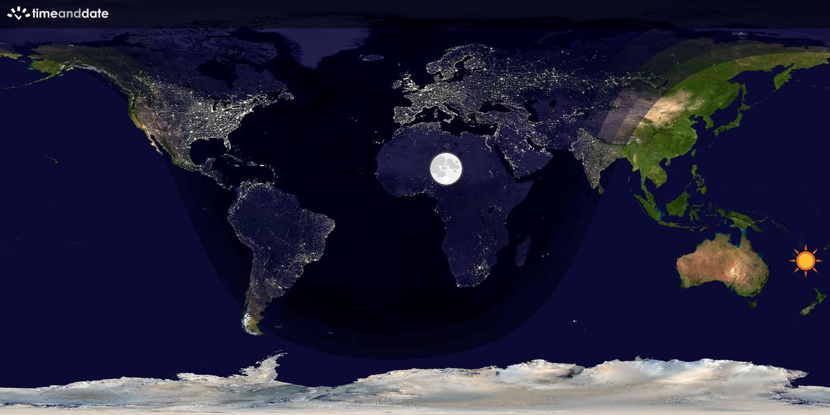 Verdenskart som viser dag og natt 