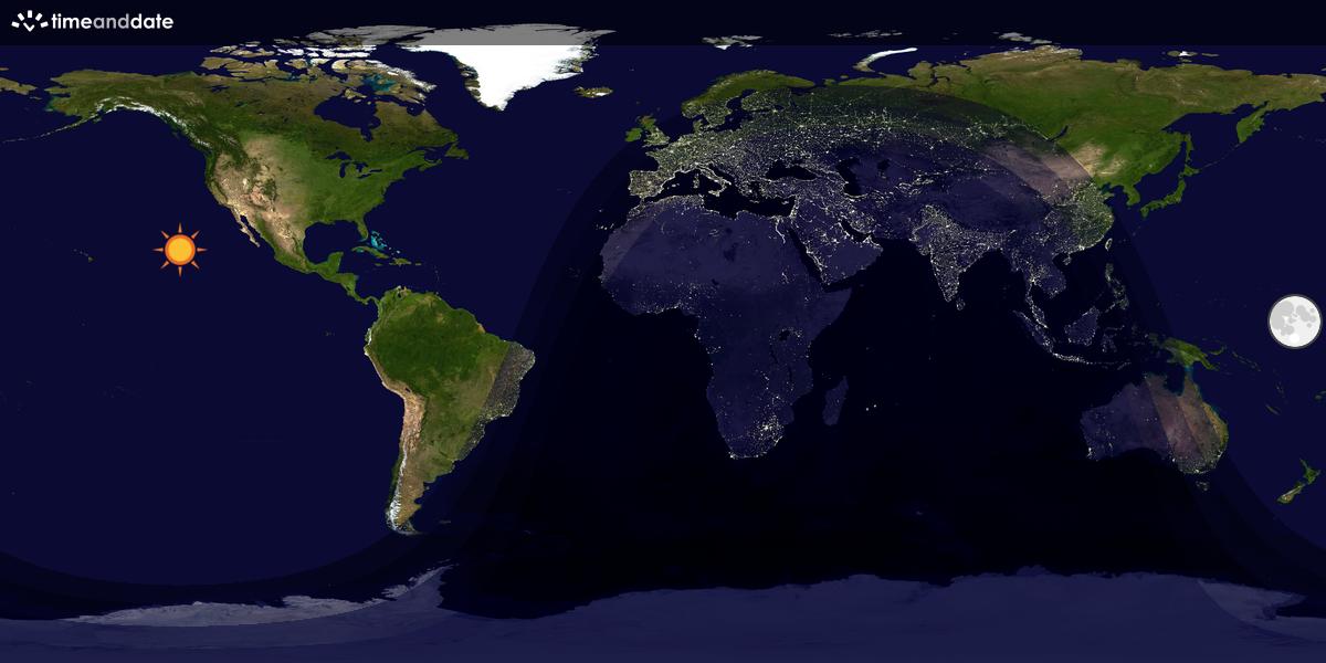 Verdenskart som viser dag og natt 