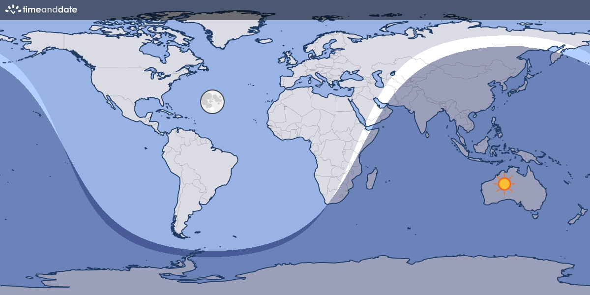 Kartet viser hvor i verden månen er over horisonten akkurat nå.